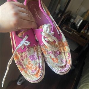 Sperry Women’s Pink Canvas Floral Boat Shoes